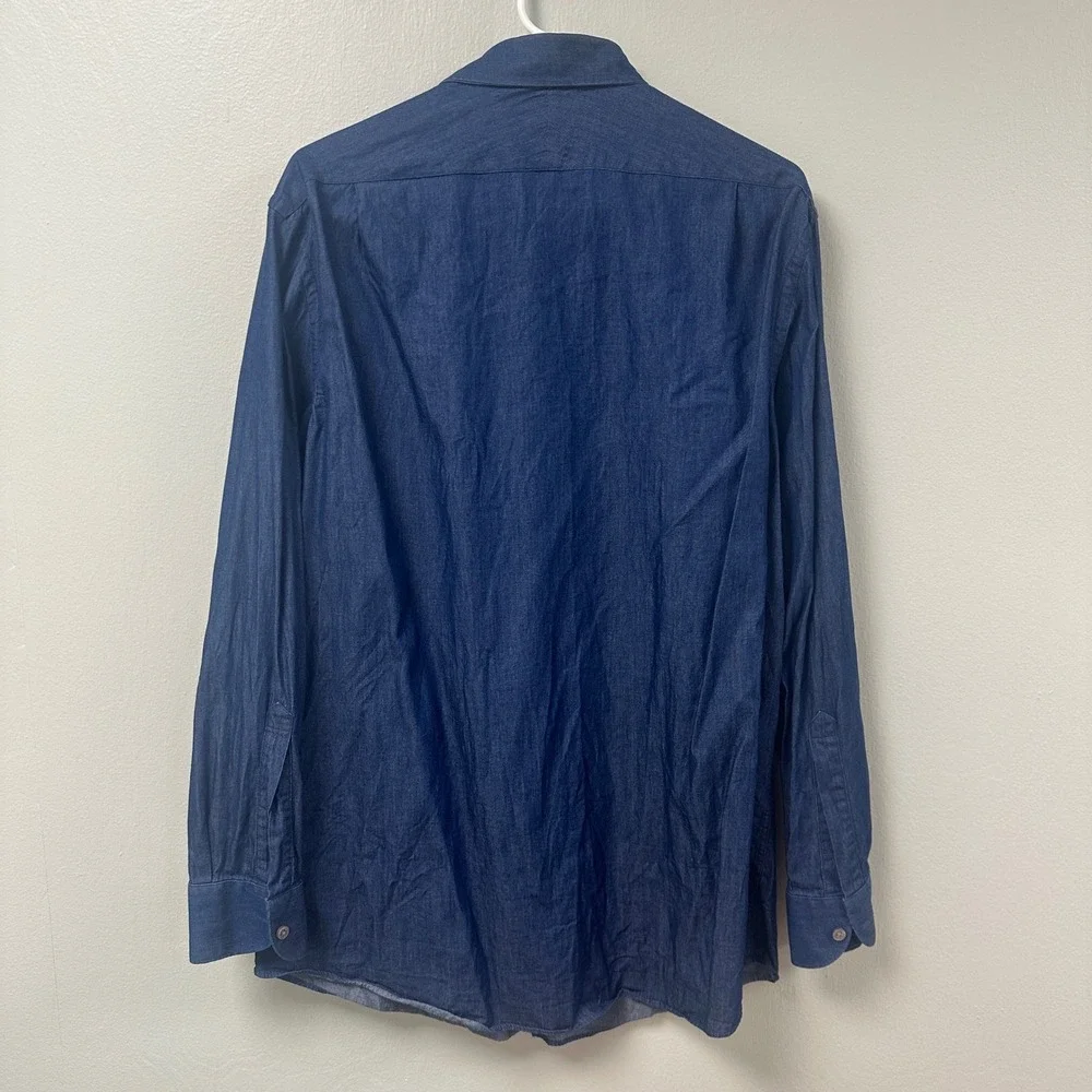 Charles Tyrwhitt Mens Slim Fit Denim Shirt Blue Cotton 16.5 35 Long Sleeve